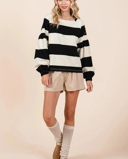 Chic Striped Long Sleeve T-Shirt with Snap Shoulder Detail