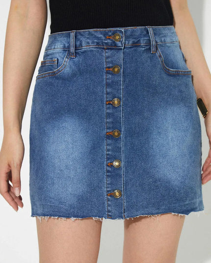 Pocketed Button Up Denim Skirt - ShopEasier