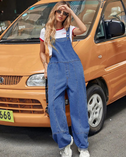 Wide Strap Wide Leg Denim Overalls - ShopEasier