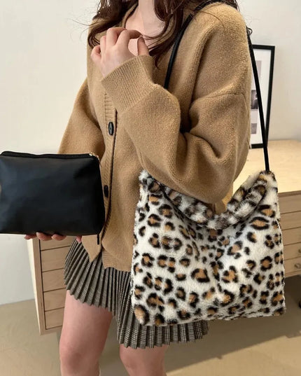 Wild Print Plush Shoulder Bag