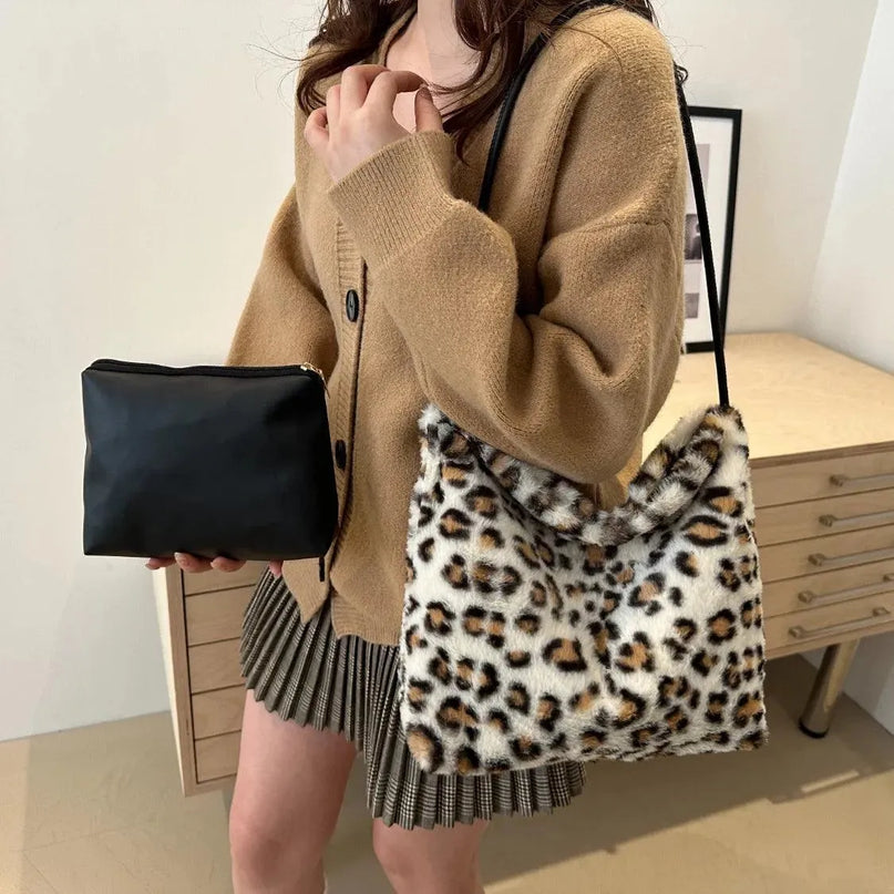 Wild Print Plush Shoulder Bag