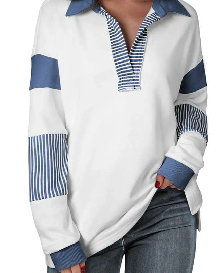 Collared Long Sleeve Pullover Sweatshirt