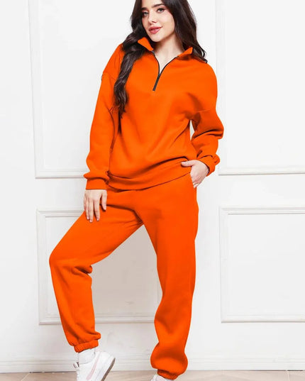 Half Zip Long Sleeve Sweatshirt and Pants Set - ShopEasier