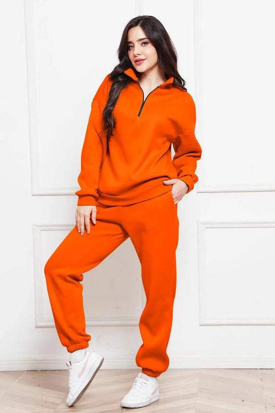 Half Zip Long Sleeve Sweatshirt and Pants Set - ShopEasier