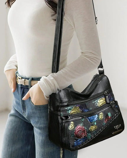 PU Leather Rose Pattern Shoulder Bag