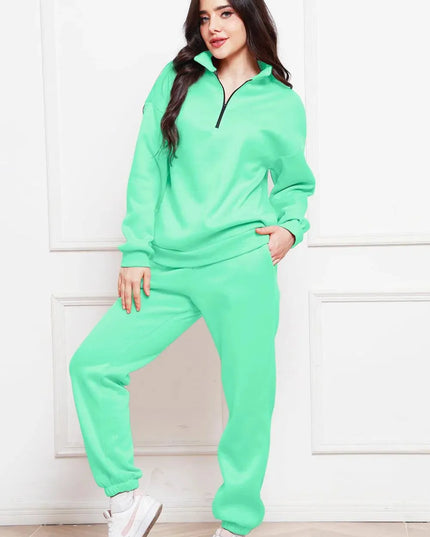 Half Zip Long Sleeve Sweatshirt and Pants Set - ShopEasier