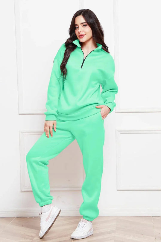 Half Zip Long Sleeve Sweatshirt and Pants Set - ShopEasier