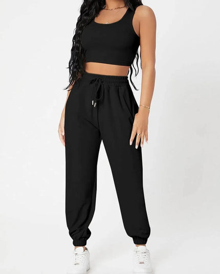 Wide Strap Top and Drawstring Joggers Set - ShopEasier