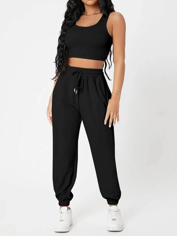 Wide Strap Top and Drawstring Joggers Set - ShopEasier