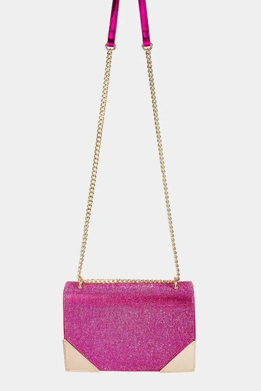 Bolso bandolera rectangular con tachuelas de diamantes de imitación Fame