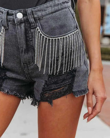 Frayed Edge Denim Cutoffs with Functional Pockets