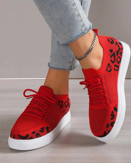 Lace-Up Leopard Flat Sneakers - ShopEasier