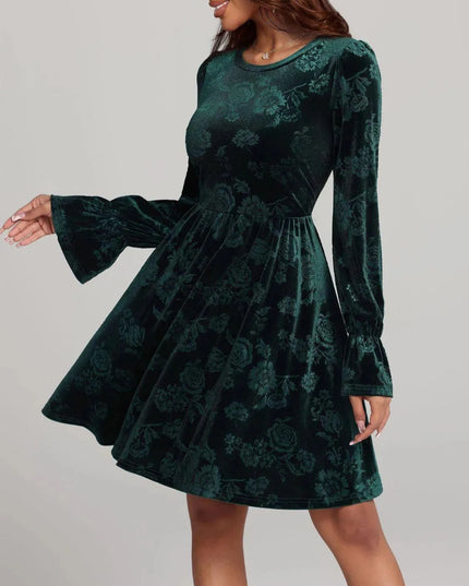 Tied Flower Print Round Neck Flounce Sleeve Dress - ShopEasier