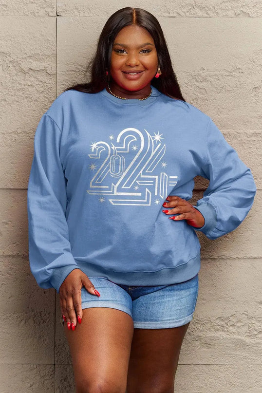 Simply Love Full Size 2024 Round Neck Dropped Shoulder Sweatshirt - ShopEasier