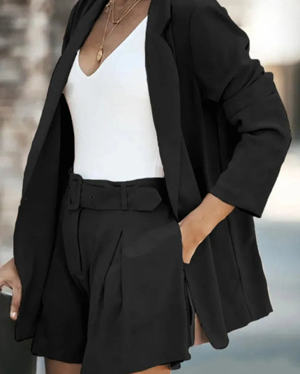 Longline Blazer and Shorts Set with Pockets - ShopEasier