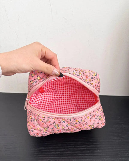 Quilted Floral Clutch with Checkered Interior