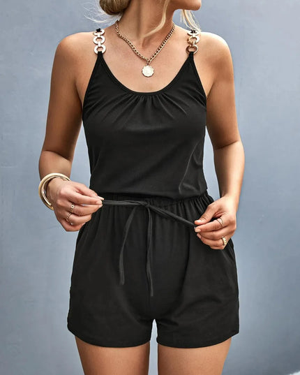 Scoop Neck Romper with Pockets - ShopEasier