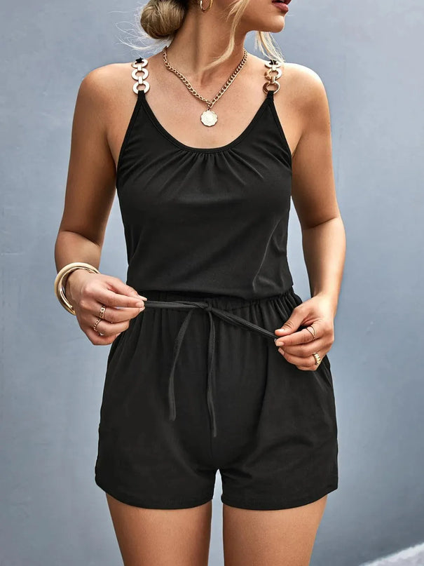 Scoop Neck Romper with Pockets - ShopEasier