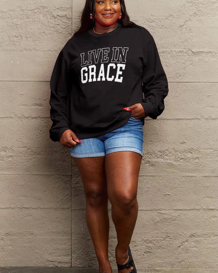 Simply Love Full Size LIVE IN GRACE Graphic Sweatshirt - ShopEasier