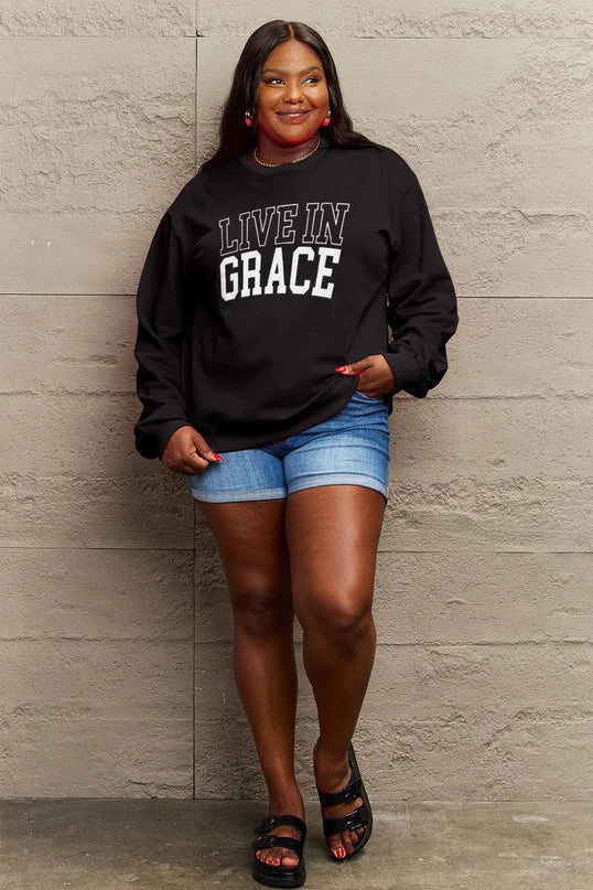 Simply Love Full Size LIVE IN GRACE Graphic Sweatshirt - ShopEasier