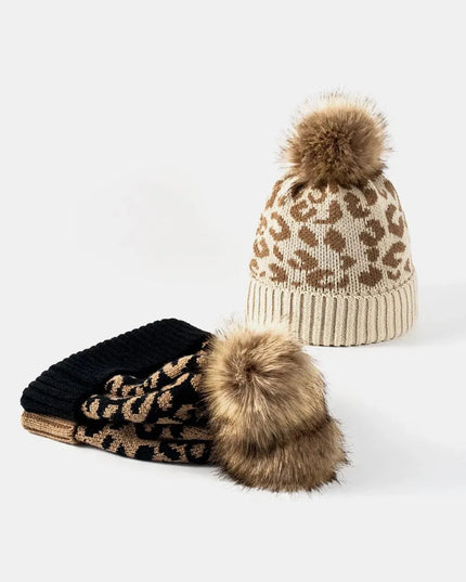 Leopard Pom-Pom Cuffed Beanie - ShopEasier