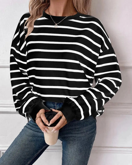 Chic Striped Round Neck Long Sleeve Sweatshirt