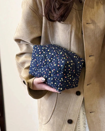 Quilted Floral Clutch with Checkered Interior