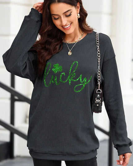 Sparkling Sequin Round Neck Sweatshirt with Dropped Shoulders