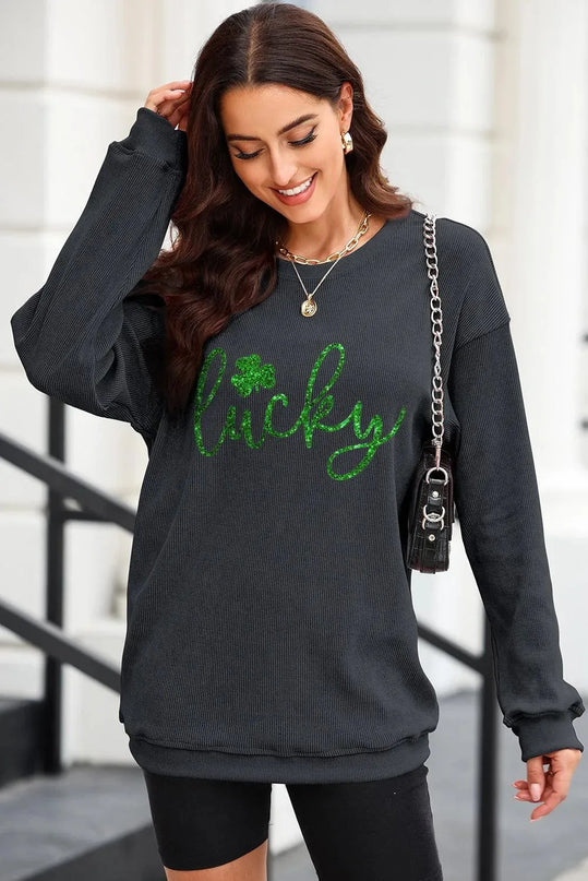 Sparkling Sequin Round Neck Sweatshirt with Dropped Shoulders