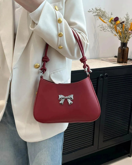 Knotted Strap PU Leather Bow Handbag