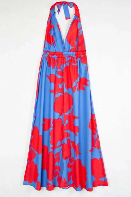 Contrast Halter Neck Maxi Dress - ShopEasier