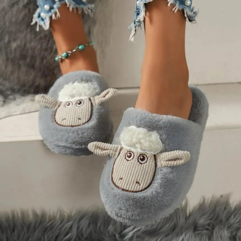 Pantuflas de oveja de algodón acogedoras con punta redonda