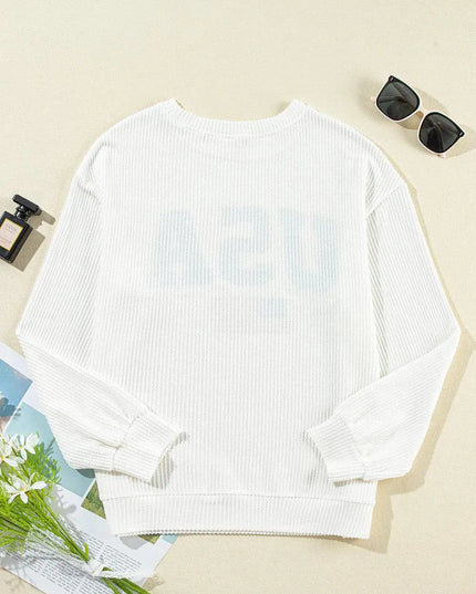 Letter Graphic Round Neck Long Sleeve Sweatshirt - ShopEasier