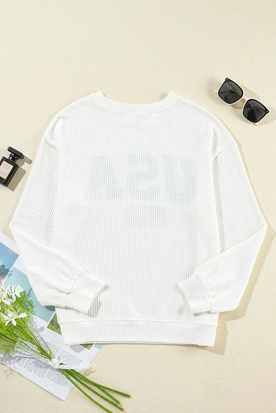 Letter Graphic Round Neck Long Sleeve Sweatshirt - ShopEasier