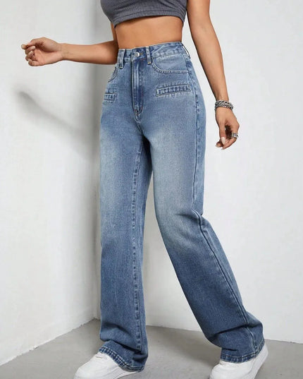 High Rise Wide Leg Jeans with Pockets - ShopEasier