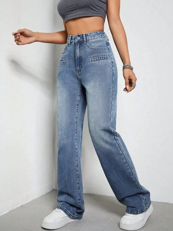 High Rise Wide Leg Jeans with Pockets - ShopEasier