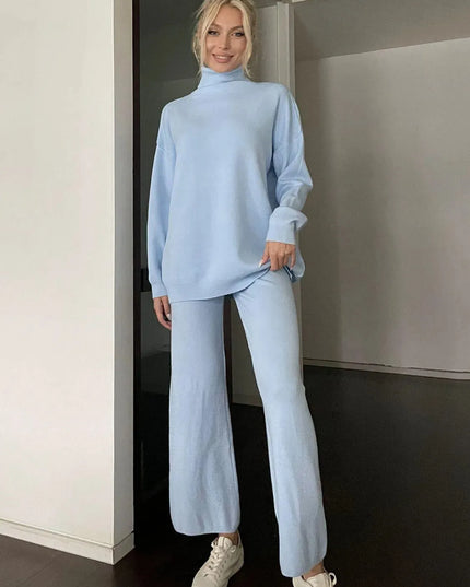 Turtleneck Long Sleeve Top and Drawstring Pants Sweater Set - ShopEasier