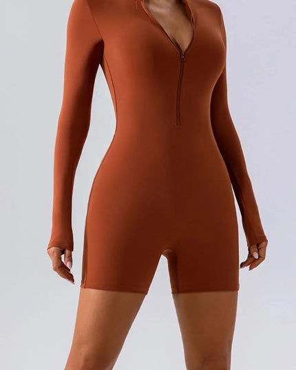 Half Zip Long Sleeve Active Romper - ShopEasier