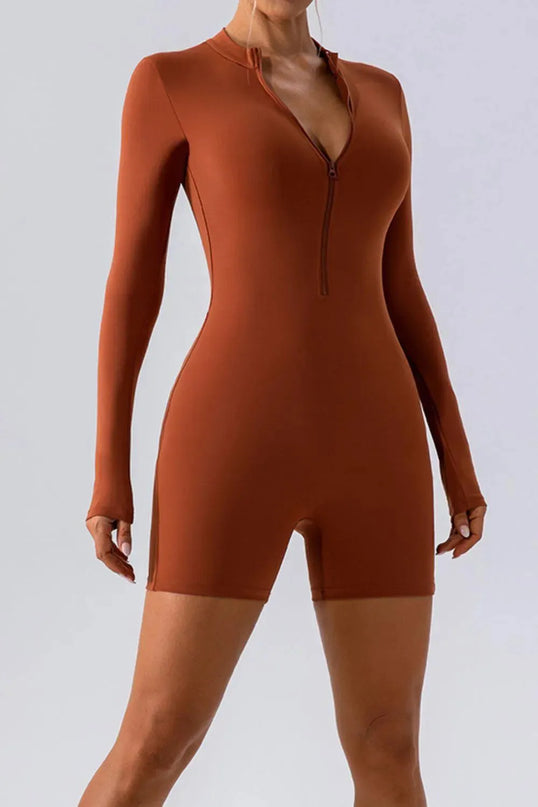 Half Zip Long Sleeve Active Romper - ShopEasier