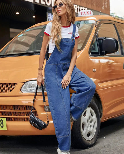 Wide Strap Wide Leg Denim Overalls - ShopEasier