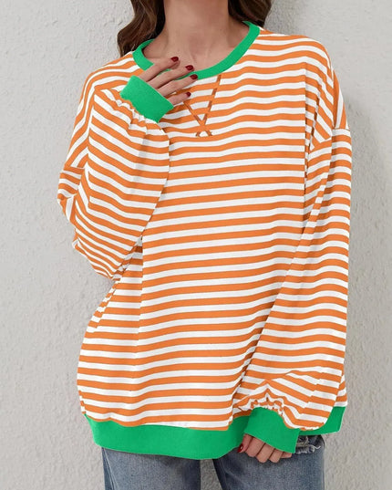 Chic Contrast Striped Long Sleeve Pullover