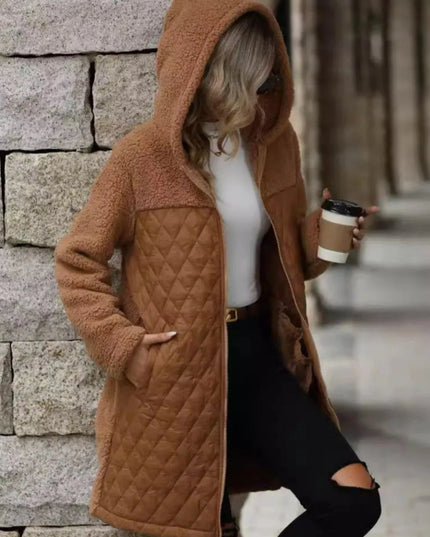 Textured Hooded Zip-Up Coat with Long Sleeves