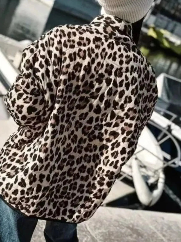 Leopard Open Front Long Sleeve Outerwear - ShopEasier