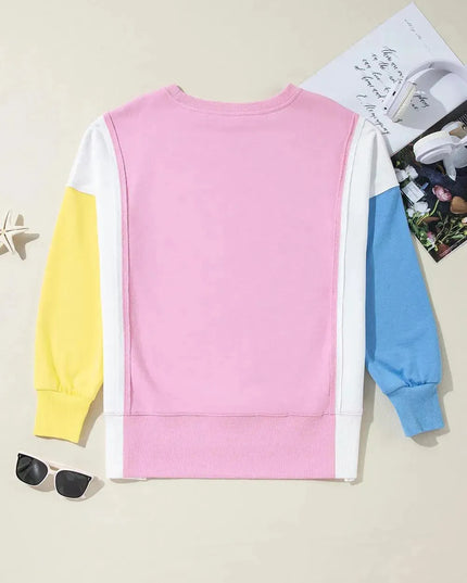 High-Low Slit Opaque Long Sleeve Sweatshirt with Round Neck