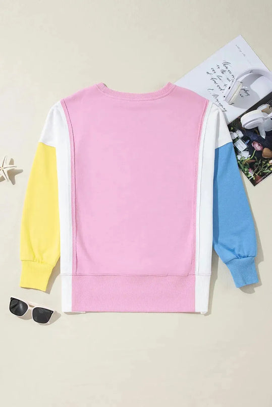 High-Low Slit Opaque Long Sleeve Sweatshirt with Round Neck