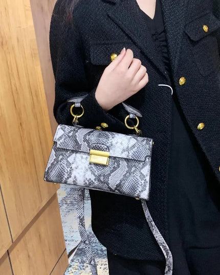 PU Leather Snakeskin Print Crossbody Bag