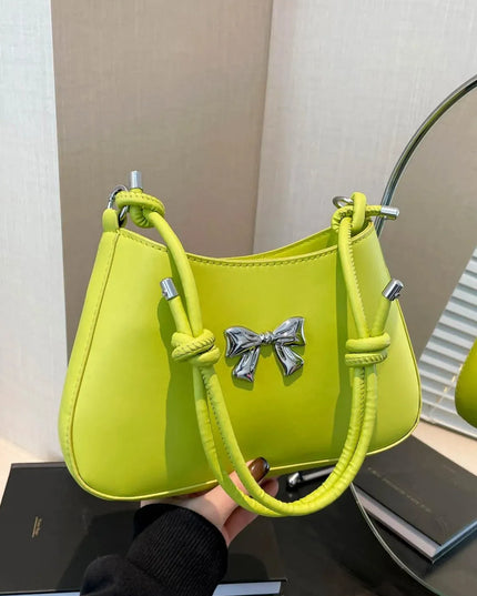 Knotted Strap PU Leather Bow Handbag