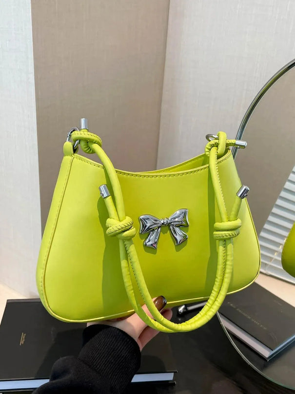 Knotted Strap PU Leather Bow Handbag