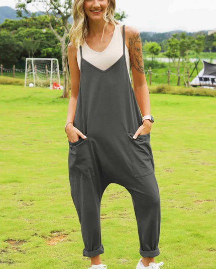 Double Take Full Size Sleeveless V-Neck Pocketed Jumpsuit - ShopEasier