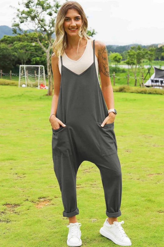 Double Take Full Size Sleeveless V-Neck Pocketed Jumpsuit - ShopEasier